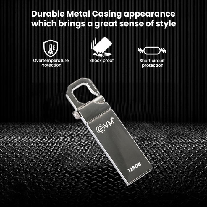 EVM ENSTORE 128GB 2.0 PENDRIVE  Metal Case  (Silver)