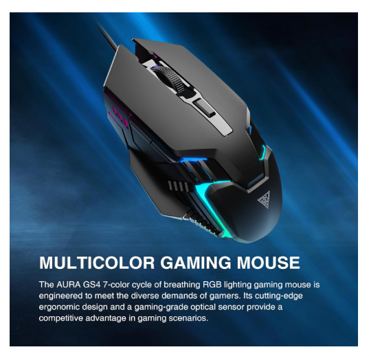 GAMDIAS Aura GS4 Multicolor Gaming Mouse, 6 Multi-Functional Keys, 3600-DPI Optical Sensor, Advanced