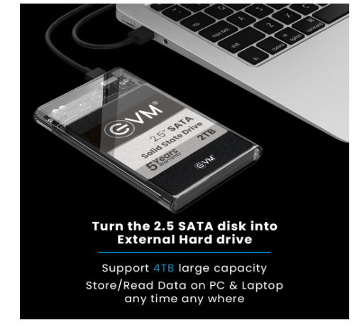 EVM 2.5" SATA SSD Casing USB 3.0 - Portable External Hard Drive/SSD Transparent Case Cover - Fa