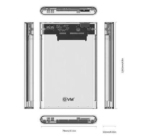 EVM 2.5" SATA SSD Casing USB 3.0 - Portable External Hard Drive/SSD Transparent Case Cover - Fa