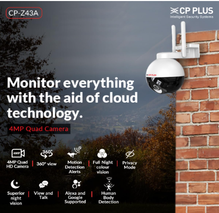 Outdoor Smart Security Camera  CP-Z43A CP PLUS 4MP Wi-fi Full Color Outdoor